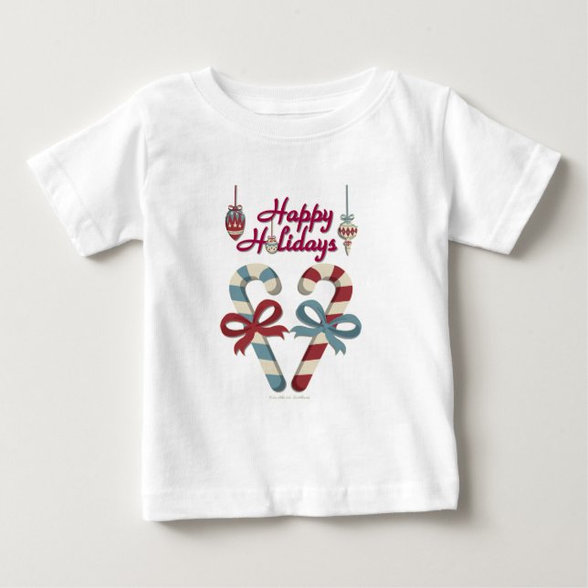 Happy Holidays Candy Cane Heart Baby T-shirt (Vorderseite)