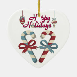 Happy Holidays Candy Cane Heart Keramikornament