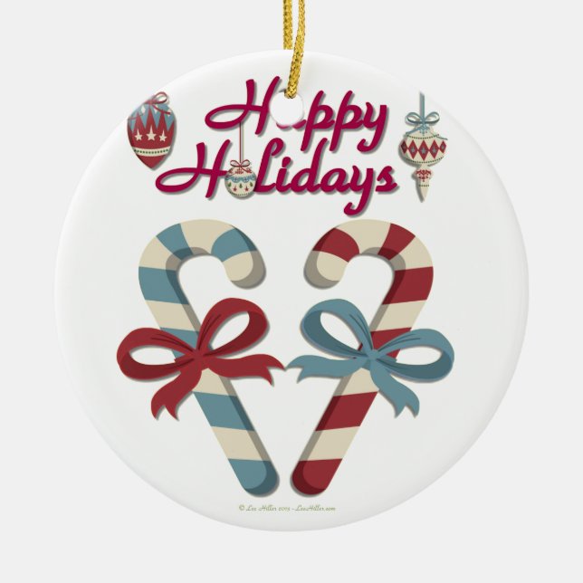 Happy Holidays Candy Cane Heart Keramikornament (Vorne)