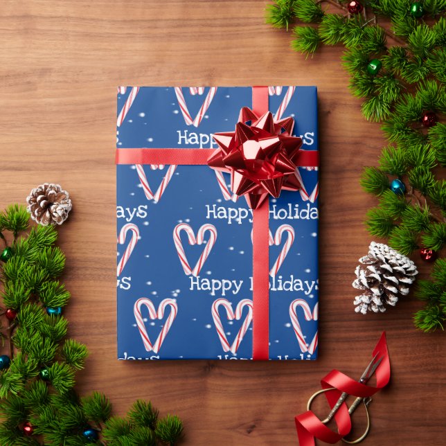 Happy Holidays Candy Cane mit Schneeflocken Geschenkpapier (Feiertagsgeschenk)
