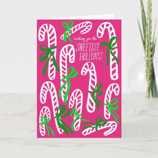 Happy Holidays Candycanes Sweet Pink Weihnachten Karte (Vorderseite)