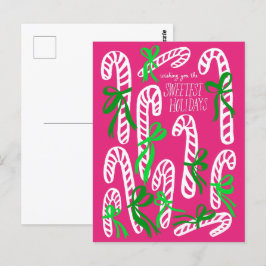 Happy Holidays Candycanes Sweet Pink Weihnachten Postkarte