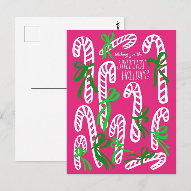 Happy Holidays Candycanes Sweet Pink Weihnachten Postkarte (Vorne/Hinten)