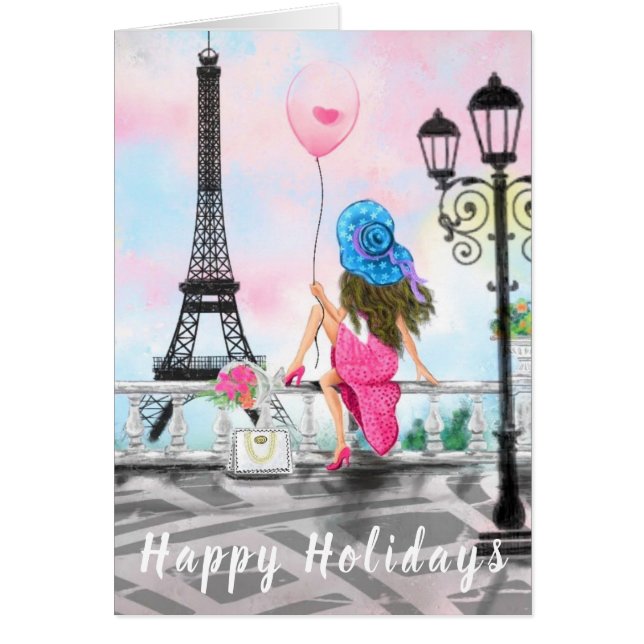 Happy Holidays Card für Frauen in Paris Eiffel Tow (Vorne)