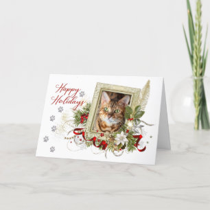 Happy Holidays Card mit Cat and Paw Print Design Karte