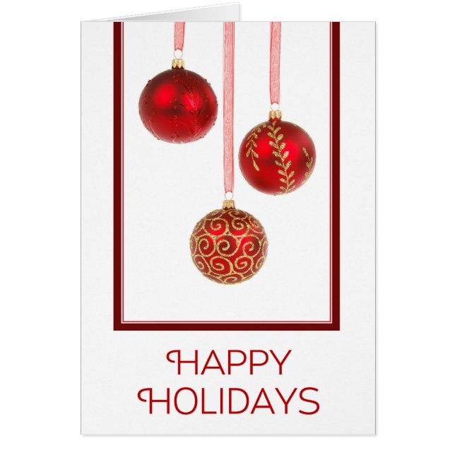 Happy Holidays Card mit Ornamenten (Vorne)