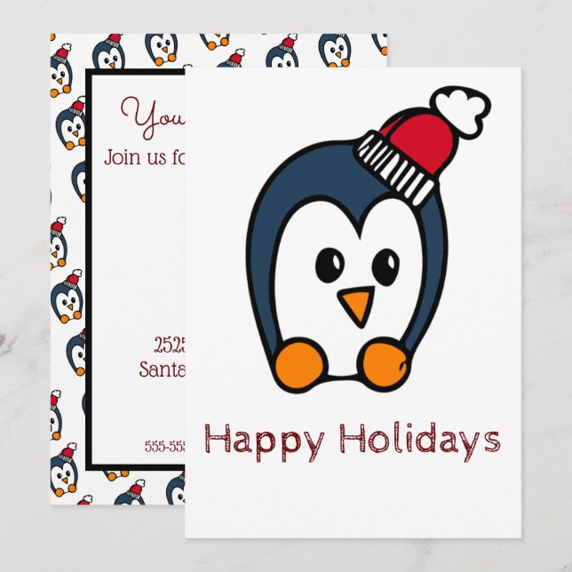 Happy Holidays Card Penguin Einladung (Vorne/Hinten)