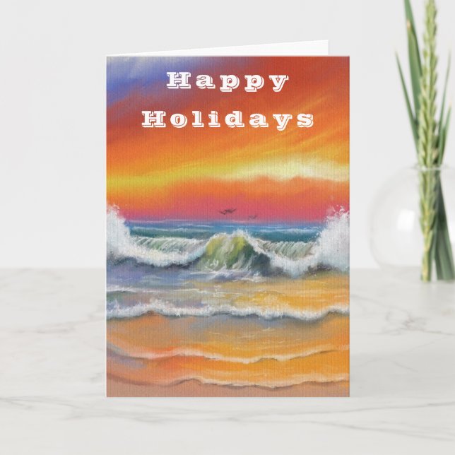 Happy Holidays Card Waves Sea Sunset Karte (Vorderseite)