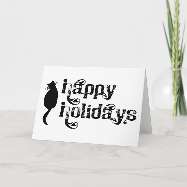 Happy Holidays Cat Silhouette Feiertagskarte (Vorderseite)