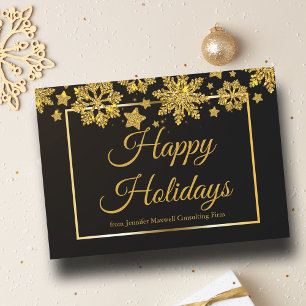 Happy Holidays Chic Black Gold Snowflake Company Feiertagskarte