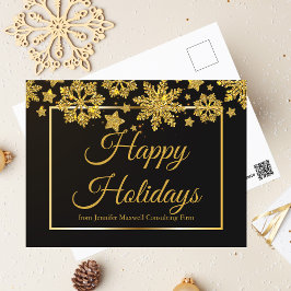 Happy Holidays Chic Corporate Christmas Black Gold Feiertagspostkarte