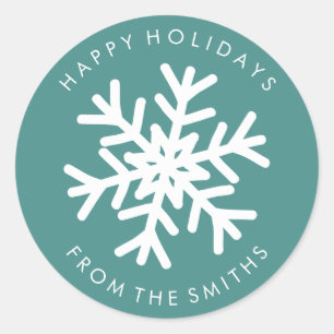 Happy Holidays - Christmas Aquamarin + White Label Runder Aufkleber