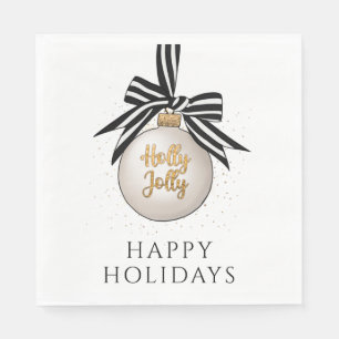 Happy Holidays Christmas Bauble White Black Serviette