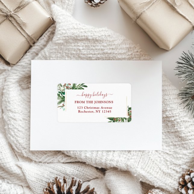 Happy Holidays Christmas Classic, Rustic, Fe Adressaufkleber (Von Creator hochgeladen)