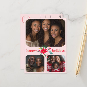 Happy Holidays Christmas CUSTOM 3 Fotos Postkarte