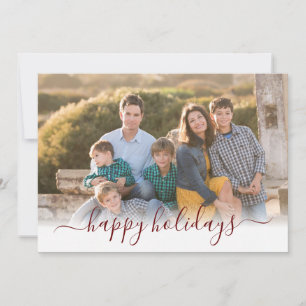 Happy Holidays Christmas Dark Red Script 3 Foto Feiertagskarte