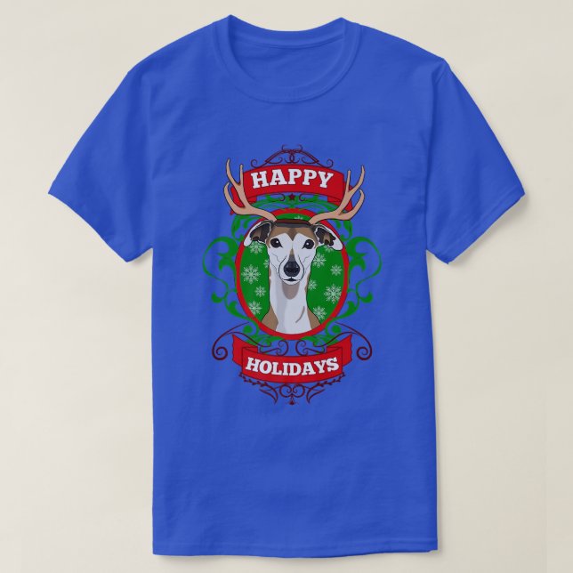 Happy Holidays Christmas Dog Lover Reindeer Antler T-Shirt (Design vorne)