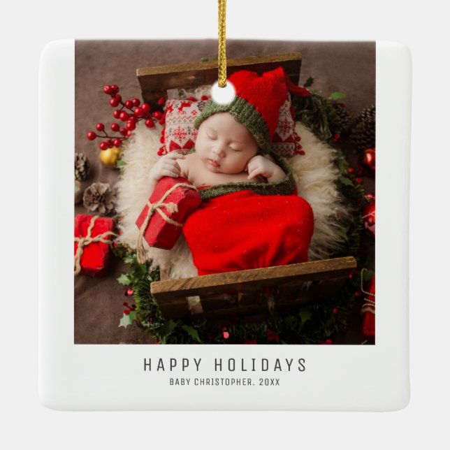 Happy Holidays Christmas Family Baby Images Keramikornament (Rückseite)