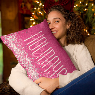 Happy Holidays Christmas Girly Pink Glitzer Lendenkissen