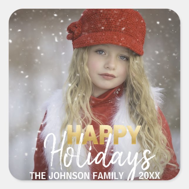 Happy Holidays Christmas Gold Foil | FOTO Quadratischer Aufkleber (Vorderseite)