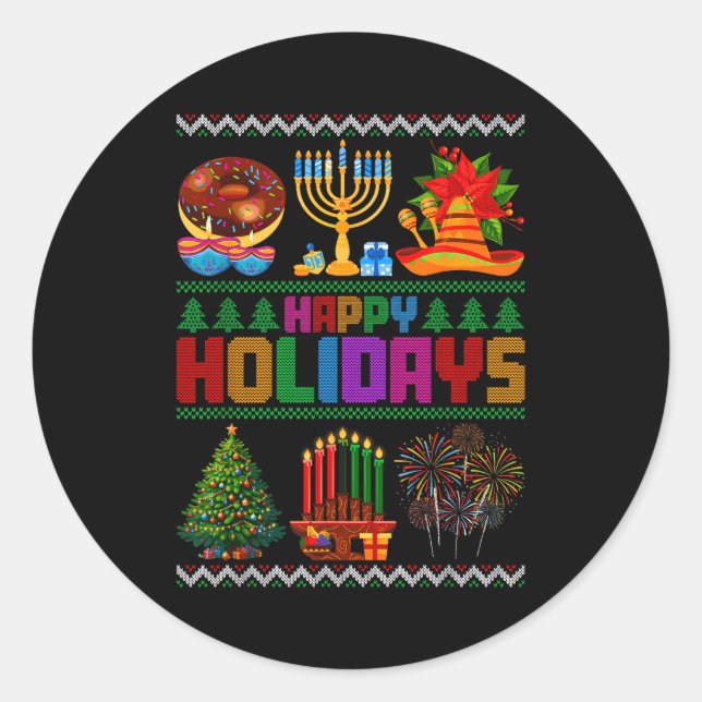 Happy Holidays Christmas Hanukkah Kwanzaa Happy Ne Runder Aufkleber (Vorderseite)