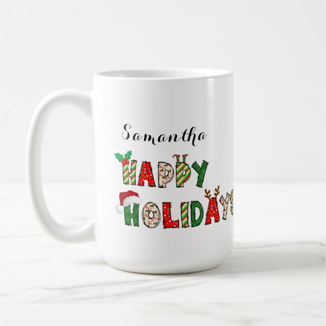 Happy Holidays Christmas Letters Tasse (Links)