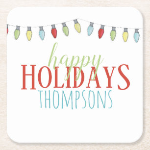 Happy Holidays Christmas Lights Personalisiert Rechteckiger Pappuntersetzer