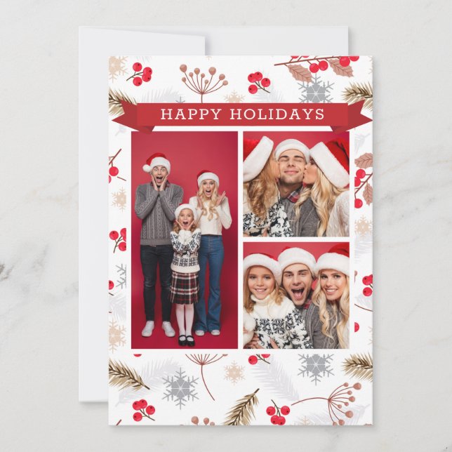 Happy Holidays Christmas Modern Fir Holly 3 Foto (Vorderseite)