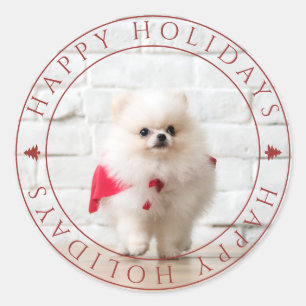 Happy Holidays Christmas Pine Tree Pet Foto Runder Aufkleber