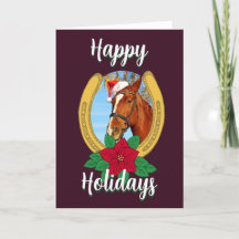Happy Holidays Christmas Poinsettia Horseshoe