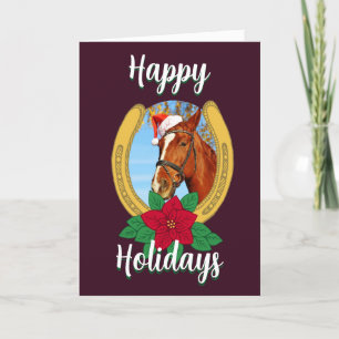 Happy Holidays Christmas Poinsettia Horseshoe Feiertagskarte