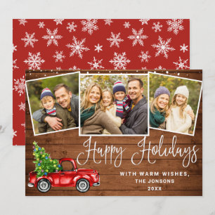 Happy Holidays Christmas Red Farm Truck 3 Feiertagskarte