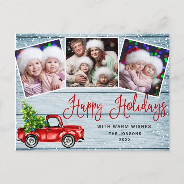 Happy Holidays Christmas Red Farm Truck 3 Postkarte (Vorderseite)