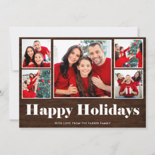 Happy Holidays   Christmas Rustic Foto Grid Feiertagskarte