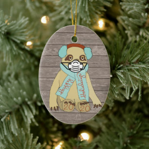 Happy Holidays Christmas Sloth in Mask 2020 Tree Keramik Ornament
