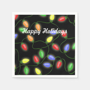 Happy Holidays Christmas String Lights Serviette