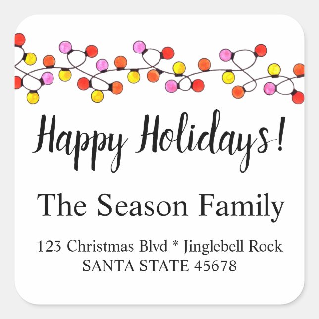 Happy Holidays Christmas Tree Lights Umschlag Aufk Quadratischer Aufkleber (Vorderseite)