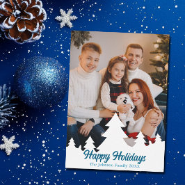 Happy Holidays Christmas Trees Family Foto Blue Feiertagskarte