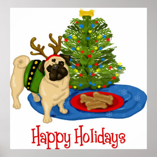 Happy Holidays Chritmas Rentier Mops Poster