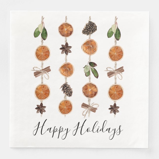 Happy Holidays Citrus Garland Holiday Napkin Serviette (Vorderseite)