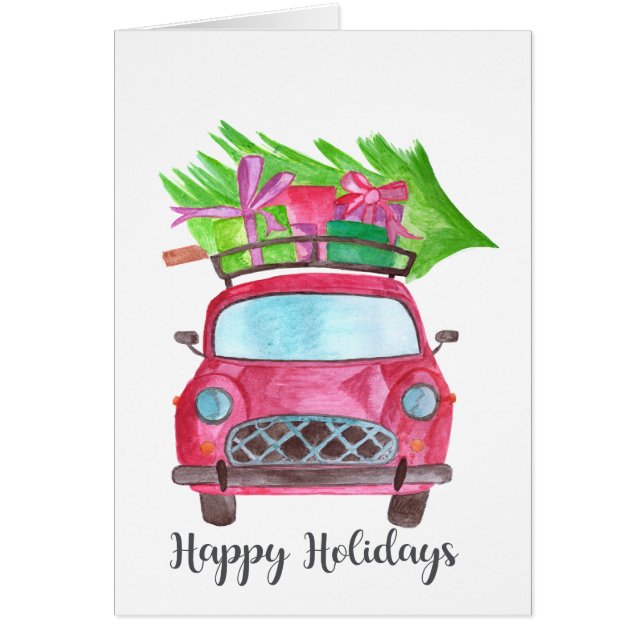 Happy Holidays Classic Car Watercolor (Vorne)