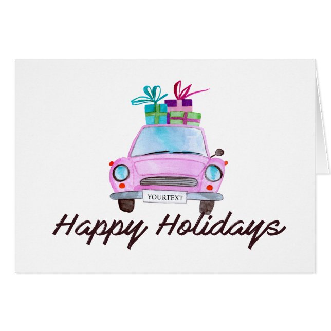 Happy Holidays Classic Car Watercolor (Vorderseite (Horizontal))