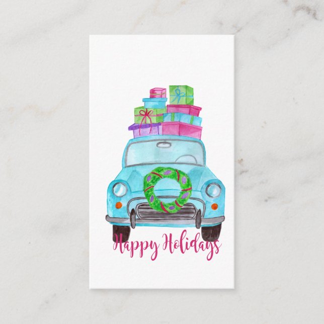Happy Holidays Classic Car Watercolor Begleitkarte (Vorderseite)
