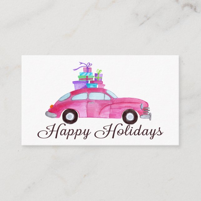 Happy Holidays Classic Car Watercolor Begleitkarte (Vorderseite)