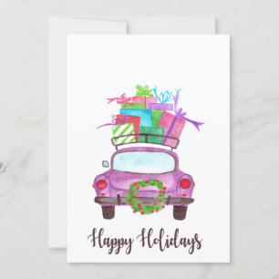 Happy Holidays Classic Car Watercolor Einladung