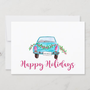 Happy Holidays Classic Car Watercolor Einladung