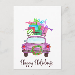 Happy Holidays Classic Car Watercolor Postkarte
