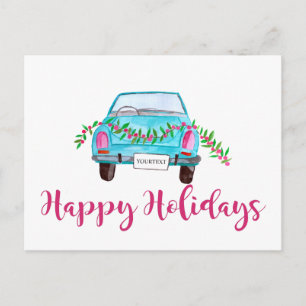 Happy Holidays Classic Car Watercolor Postkarte