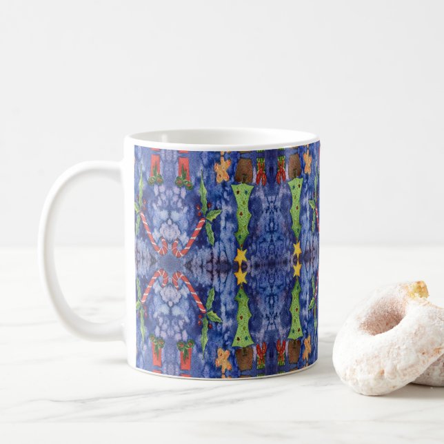 Happy Holidays Classic Christmas Icons Watercolor Kaffeetasse (Mit Donut)