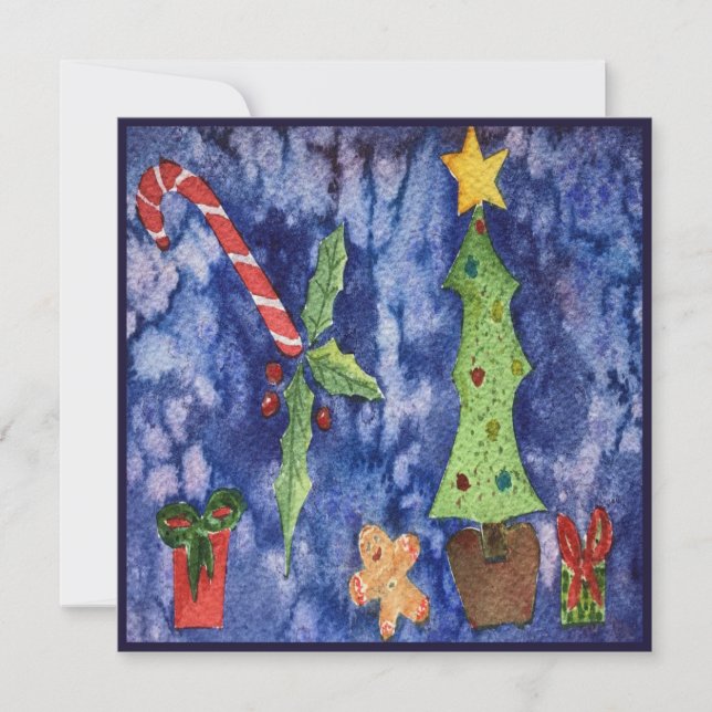 Happy Holidays Classic Christmas Icons Watercolor Karte (Vorderseite)